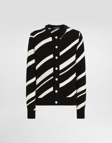 Dolce & Gabbana Langarmcardigan aus Baumwolle mit Streifenintarsie Mehrfarbig GXVB1TJFMMS