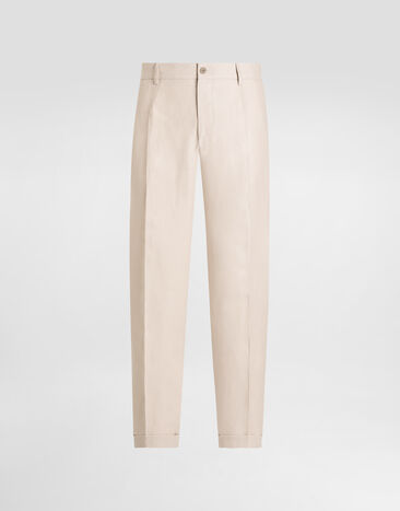 Dolce & Gabbana Linen fabric pants with turn-ups Beige GP11XTFU4MC