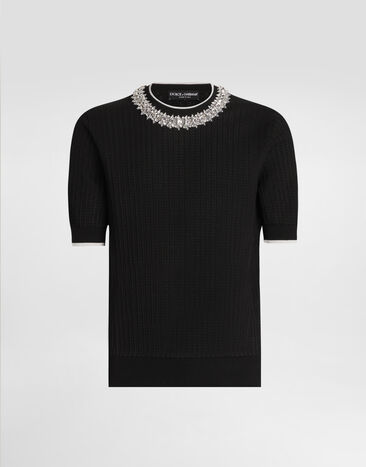 Dolce & Gabbana Rundhalspullover aus Baumwolle Schwarz GXX03ZJBCH1
