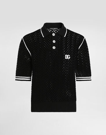Dolce & Gabbana Crochet effect cotton polo shirt Multicolor GXZ94ZJBCHE