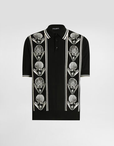 Dolce & Gabbana Satin silk polo shirt with inlay Multicolor GXZ02TJBSLS