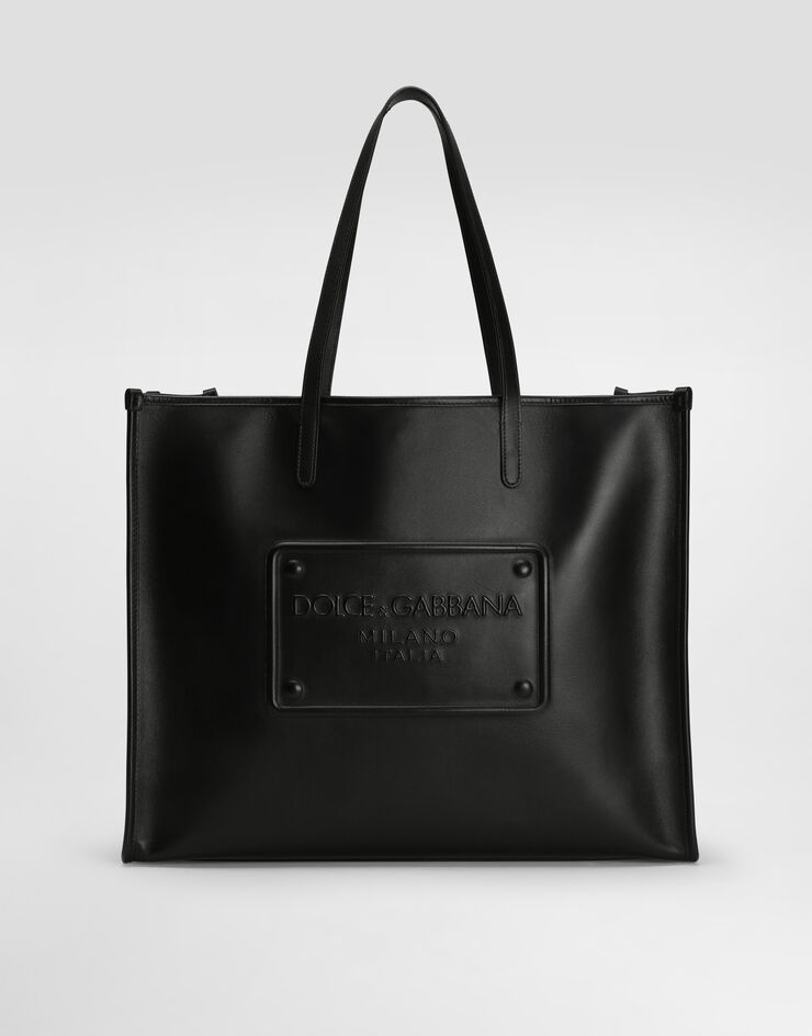 Dolce & Gabbana Calfskin shopper with raised logo Black BM2274AG218