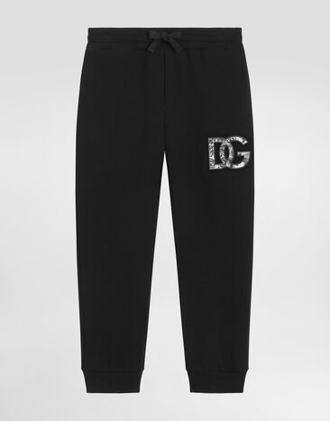 Dolce & Gabbana Fleece trousers with DG majolica-print embossed logo Black L4JPIGG7PEM