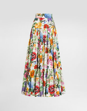 Dolce & Gabbana Long ruffled skirt in floral-print cotton Print F4CX0THS5S5