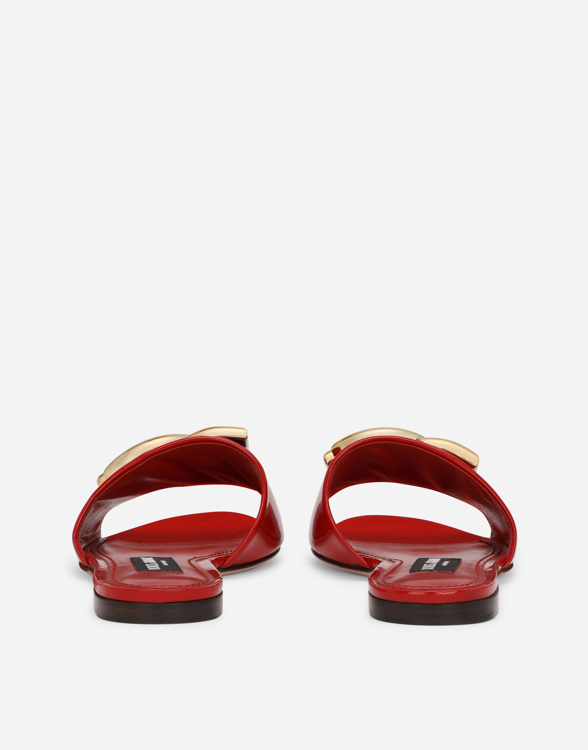 Shop Dolce & Gabbana Polished Calfskin Sliders With Dg Logo In Red