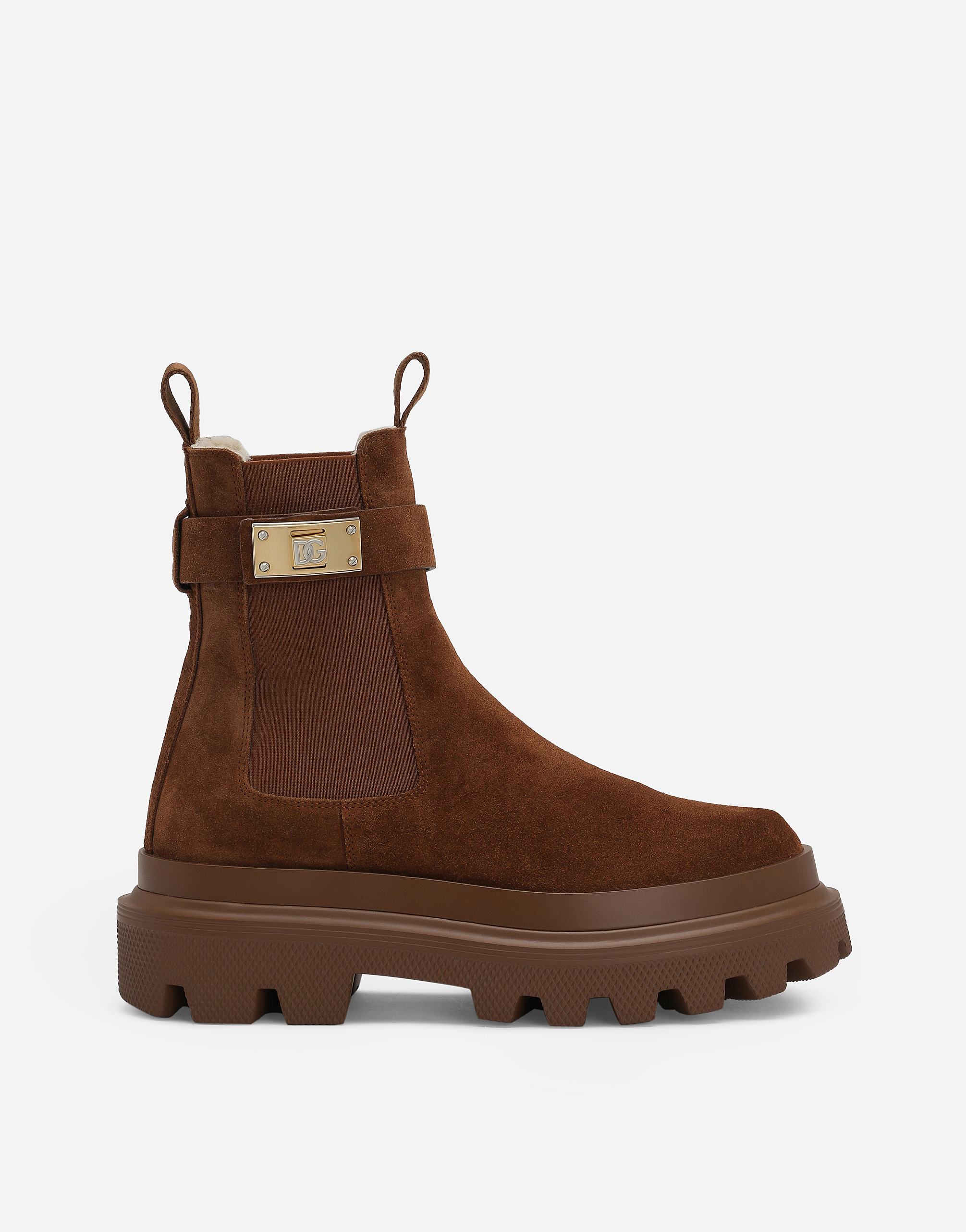 Dolce & Gabbana Brown Suede Ankle Boot In Beige