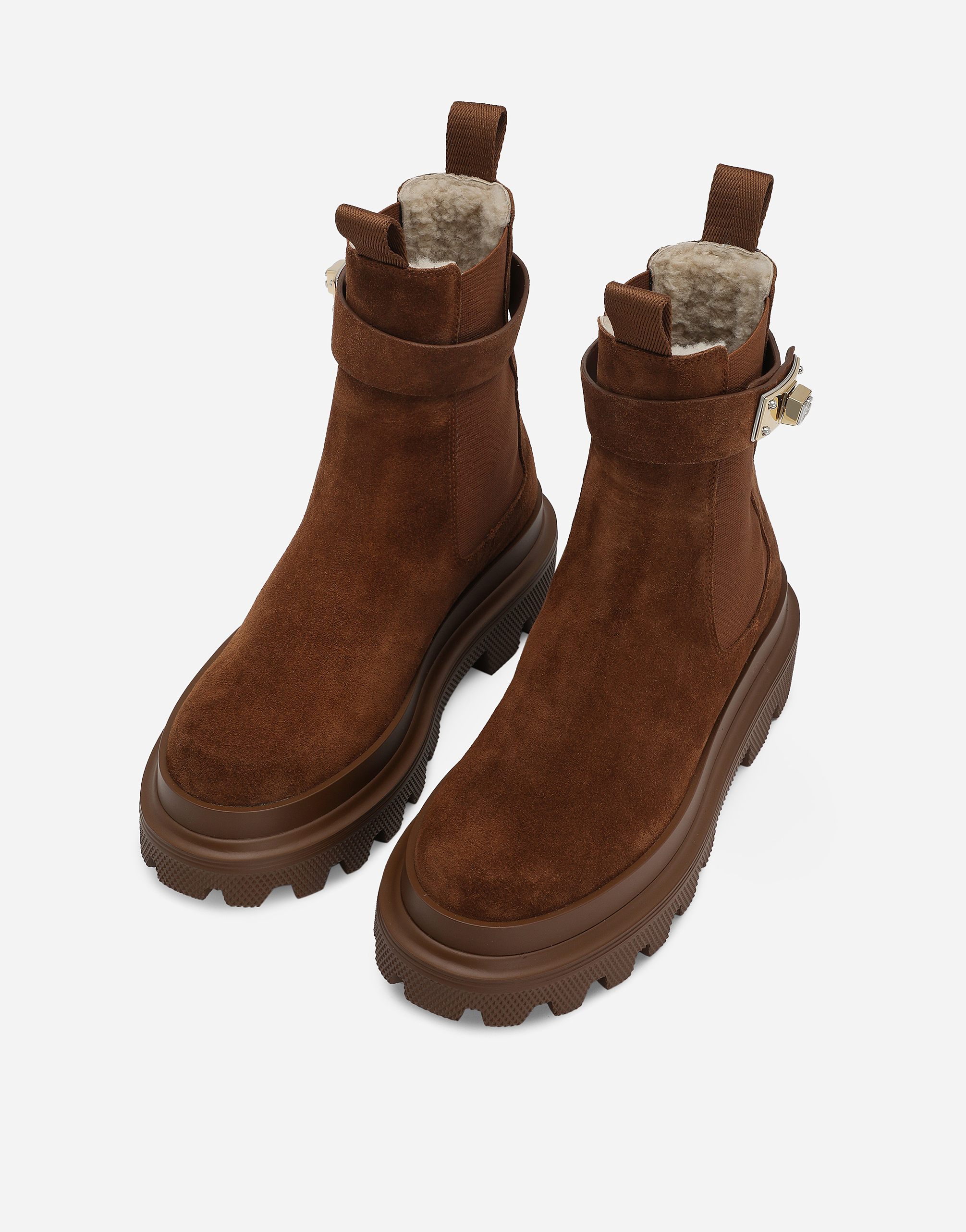 Dolce & Gabbana Brown Suede Ankle Boot In Beige